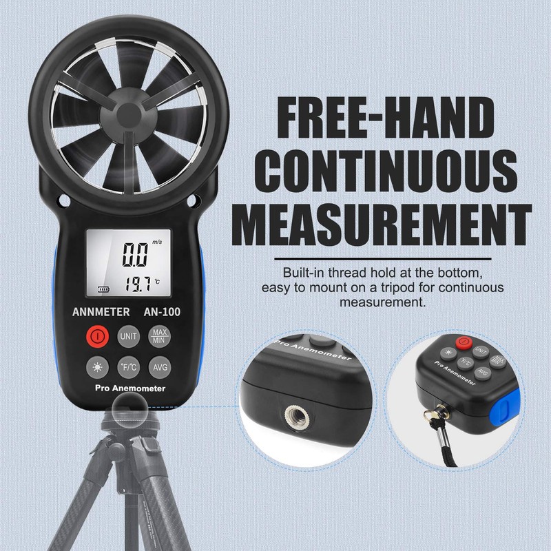 Digital Anemometer,Handheld Wind Speed Meter,Airflow Gauge Measures Wind Velocity Temperature