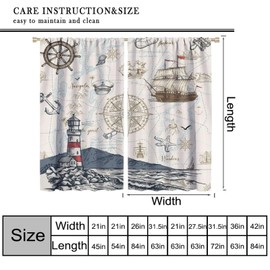 Nautical Curtains, Vintage Map Lighthouse Sailboat Anchor Starfish Boat Anchor Sea Animal Blackout Window Treatments, Thermally Insulated Drapes for Kids Boys Bedroom Nursery Bathroom 42x63in