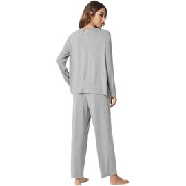 NACHILA Pajamas for Women-Viscose Made from Bamboo,Long Sleeve Pajama Sets Comfy Loungewear Pleated Pjs Heather Grey L