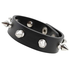 macoking Leather Bracelet Punk Spike Rivet Cuff Bangle Metal Studded Black Wristband S