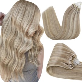 Hetto Micro Ring Real Hair Extensions, Blonde Real Hair, Micro Ring Extensions, Remy Real Hair, Micro Ring Extensions, Ash Blonde Highlights Light Blonde #17/23, 50 g, 35 cm