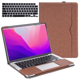 TYTX - Funda de piel compatible con MacBook Pro de 14 pulgadas 2023 2022 2021 A2779 M2 A2442 M1 Pro/M1 Max, funda protectora para portátil con funda de teclado, color café oscuro