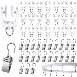 Amyhill 60 Pcs Curtain Track Roller Hooks Rail Ceiling Gliders Set Plastic Wheeled Curtain Carrier with Steel Glider Hooks for Shower Home Decoration