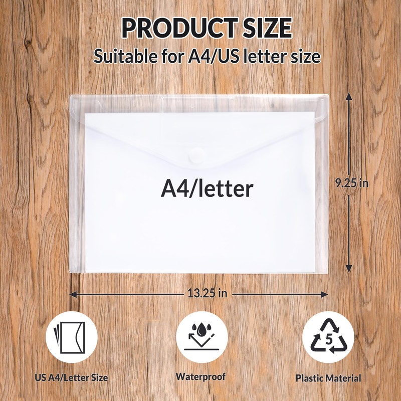 SUNEE 12 Pack Plastic Envelopes, Clear Folders for Document for