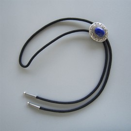 Vintage Silver Plated Handcraft Lapis lazuli Stone Ukiyo-e Oval Bolo Tie