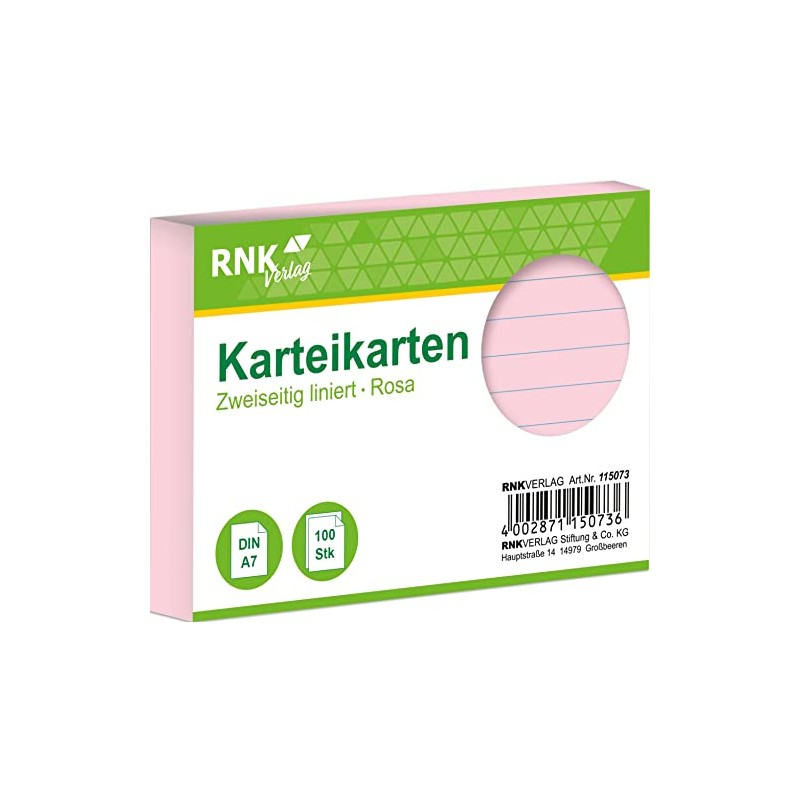 RNK 115073 Index Cards A7 Pack of 100 Pink