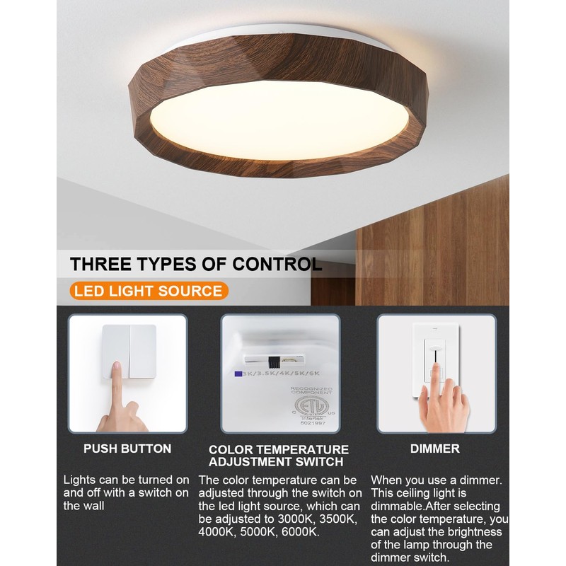 ANYLOVE 15 inch LED Flush Mount Ceiling Light Fixture,3000K 4000K