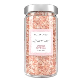 Olivia Care Pink Himalayan Bath Salts Exfoliate, Heal, Rejuvenate, Cleansing & Soothes Skin | Made with Natural Ingredients. Fresh Fragrance - 12 OZ (Jasmine Gardenia, 1 Pack)
