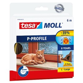 Tesa 05390-00111-00 Rubber Seal for Doors and Windows, Profile P, Chestnut Brown