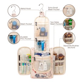 Narwey Hanging Toiletry Bag Women Travel Makeup Bag Organizer Toiletries Bag for Travel Size Essentials Accessories Cosmetics(Medium, Beige Bird)