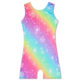 Leotards for Girls Gymnastics Ballet Dance Outfit Toddler Kid Athletic Dance Wear Shiny Rainbow Stars Biketard (Rainbow Sparkle, 4-5T)