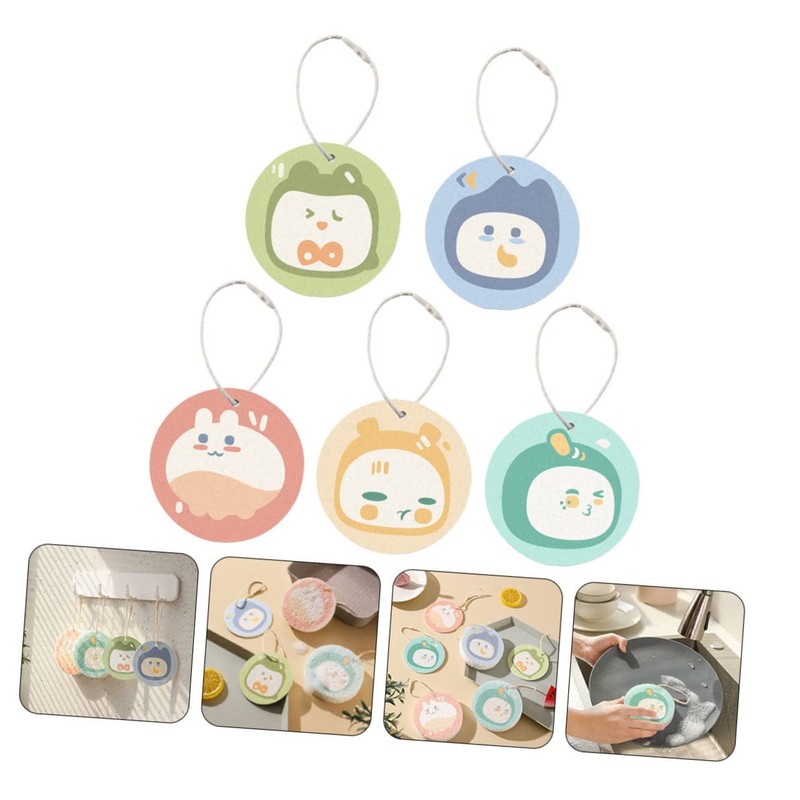 CHILDWEET 5pcs Cartoon Dish Scrubber Reusable Kitchen Cleaning Sponges for