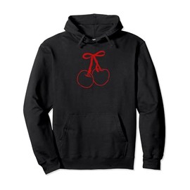 Cherries Bow Ribbon Knot Red Trendy Cute Cherry Pullover Hoodie
