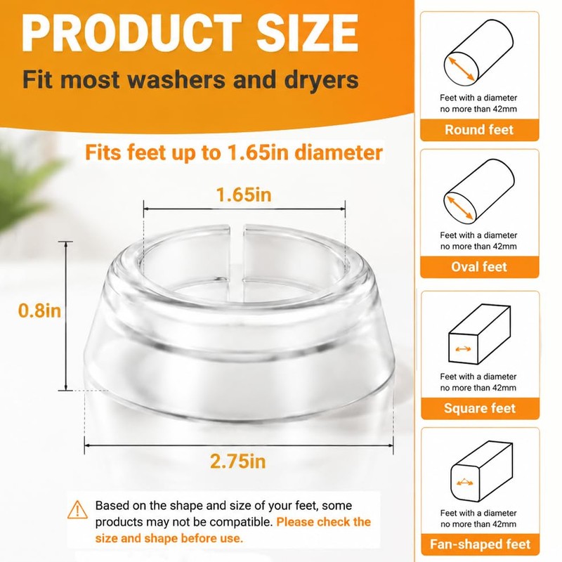 Anti Vibration Pads for Washing Machine -Clear Silicone Washer Feet
