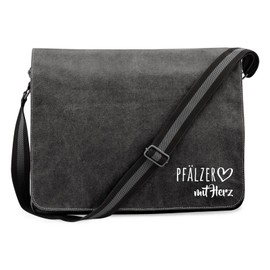 Huuraa Pfälzer Shoulder Bag with Heart Gift 14 Litres Canvas Pfälzer Gift Idea, black, Unit size