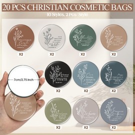 Kacctyen 40 Pcs Spanish Christian Gifts for Women Regalos Cristianos Para Mujer 20 Religious Canvas Makeup Bags with 20 Bible Verse Compact Mirrors Church Gift for Mother's Day