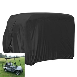 FLYMEI 4 Passenger Golf Cart Cover, Waterproof, Dustproof, Black, 112'' L x 48'' W x 66'' H, Fits Most Standard 4 Passenger Golf Carts, EZ GO, Club Car, Yamaha