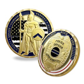 ASmileIndeep Thin Blue Line Police Officer Challenge Coin United States Spartan Warrior Law Enforcement Coins