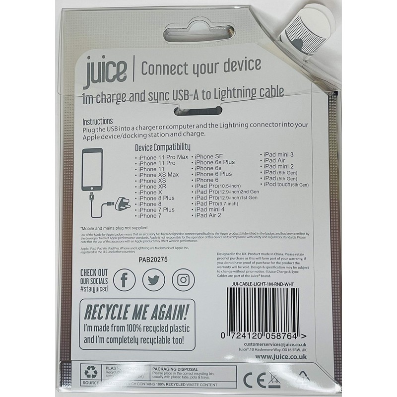 Juice Apple Lightning Charging Cable 1m