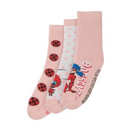 ONOMATO! Miraculous Lady Bug Kids Girls Socks Set 3 Pairs, multicoloured, 27-30