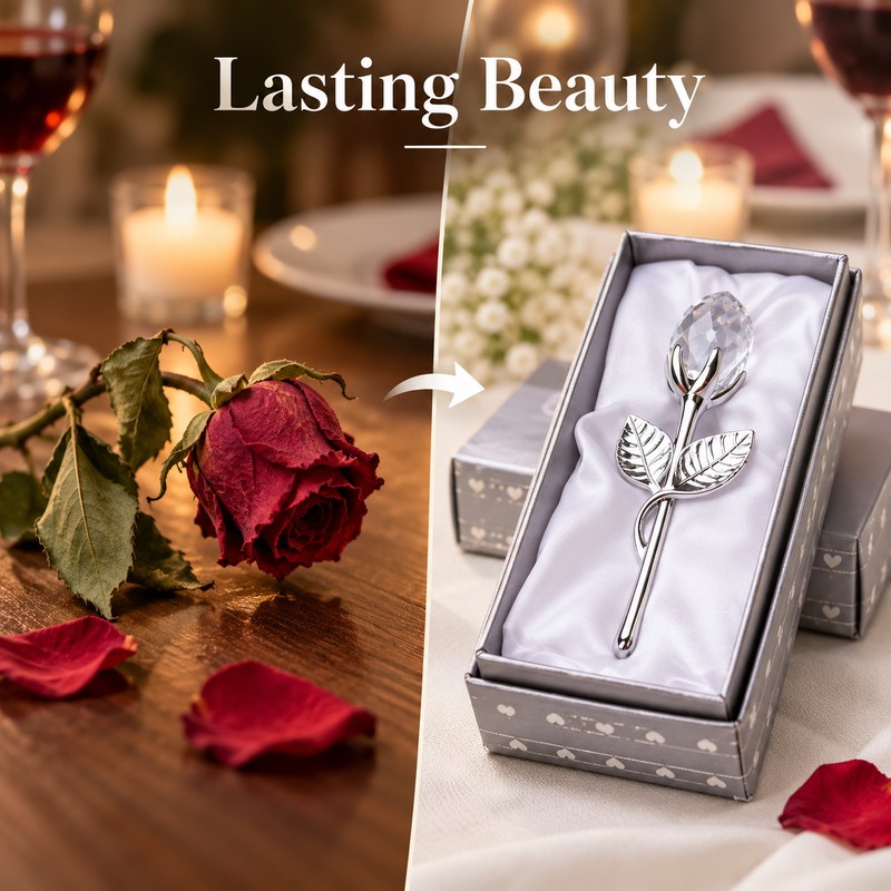 Crystal Glass Rose for Romantic Gifting – Elegant Artificial Flower