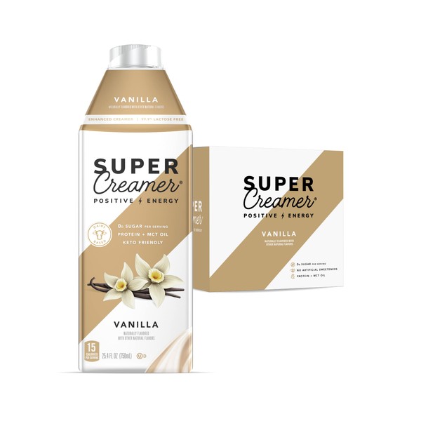 Super Coffee Creamer, SugarFree Coffee Creamer (0g Sugar, 1g Protein, 15 Calories) [Vanilla] 25.4 Fl Oz, 6 Pack | Keto Coffee Creamer