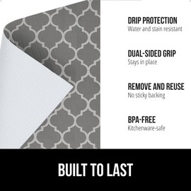 Gorilla Grip DripGuard Drawer and Shelf Liner for Cabinet, Slip Resistant Non Adhesive Protection for Kitchen, BPA Free Smooth Surface Plastic Liners for Cabinets, Bathroom Drawers, 17.5x10 White Gray