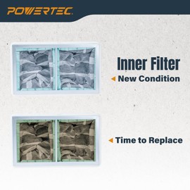 POWERTEC 2-Pack Activated Carbon Inner Filter, 1 Micron Air Filters Replacement for WEN 3410, AF916C, POWERTEC AF4000 AF4001, and Shop Fox W1830 (75112-P2)