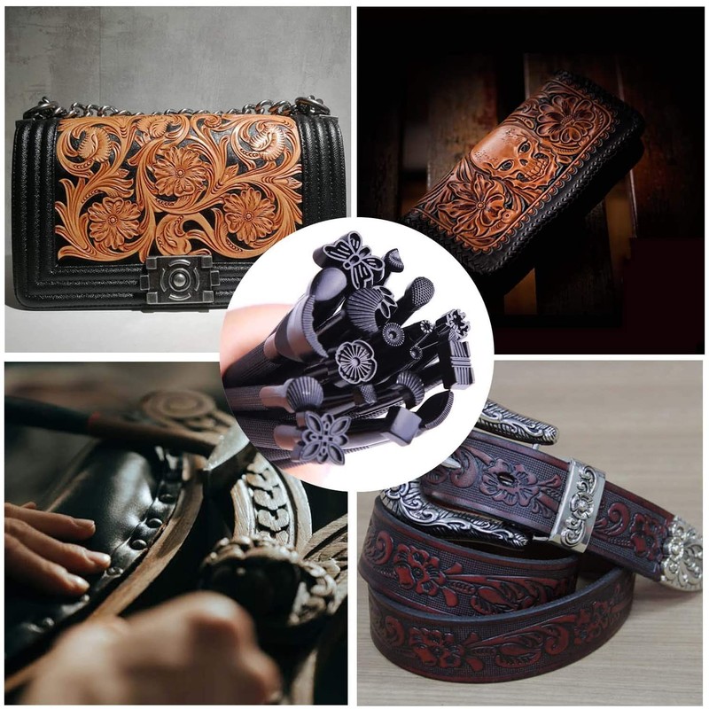 yuentoen 20 Pieces Leather Punching Tool Set, Leather Embossing Stamp,