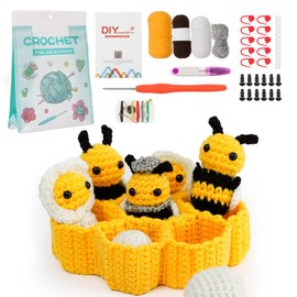Hylvix Kit de ganchillo para principiantes, kit de animales de ganchillo de panal de abeja, kit de tejer para aprender a ganchillo, con video guía paso a paso para principiantes, adultos y niños para