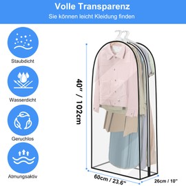 YYDSLEE Waterproof Transparent Garment Bags Suit 3 Pieces 60 x 102 cm Suit Bag Cover with Zip for Suits Dresses Coats Jackets Shirts Moth Protection Suit Bag Storage Clothes Cover
