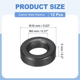 MECCANIXITY 12pcs 5/16" Black Flat Washer for M8 Screw, Steel Metal Washers 8mm ID 16mm OD 5mm Length for Industrial, Screws Bolts