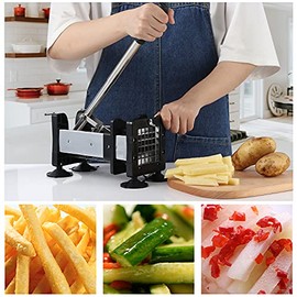 Votron Cortador de patatas francesas de acero inoxidable con cuchillas duraderas de 2 tamaños para verduras, patatas, cebollas, zanahorias, pepinos, frutas, manzanas