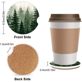 Absorbent Cup Holders Car Coasters,2 Pack Ceramic Stone Drinks Coaster Set for Women Man 2.56"(Green Mountain)