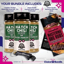 Pit Boss Hatch Chili Verde Premium Barbecue Mixed Seasoning Spice & 3 pk Choice Bundle (15 oz) + Guide & Keychain Bottle Opener (5 Items)!