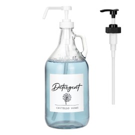 Crutello 64 oz Glass Laundry Detergent Dispenser for Detergent, Bleach, Syrup Pump Dispenser, Ketchup Pump, Glass Pump Bottle for Laundry Room Decor with Spray Bottle for Cleaning Solutions