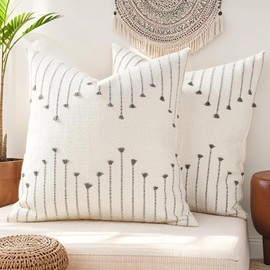 ZONYO Boho Pillow Covers 18x18 Set of 2, Woven Cotton Decorative Throw Pillows for Couch Bed & Living Room, Modern Farmhouse Cushion Case, Bohemian Room Home Outdoor Decor (Grey)