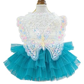 ANIAC - Vestido de mariposa para perro con tutú azul divertido ropa para perro con ala para niña, disfraz de mariposa para perro pequeño, disfraz de gato para Halloween, cumpleaños, boda (azul lago,