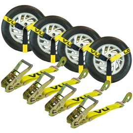 VULCAN Car Tie Down - Flat Hooks - Lasso Style - 2 Inch x 96 Inch - 2 Pack - Classic Yellow - 3,300 Pound Safe Working Load