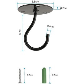 Gancho de techo, gancho de montaje en pared de metal resistente para colgar comederos de pájaros, gancho de decoración al aire libre, negro, 2 piezas