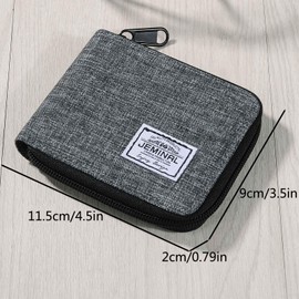 Casual Wallet Short Zip Wallet Youth Men and Women Tide Cloth Wallet Gradient Color Linen Wallet, gray