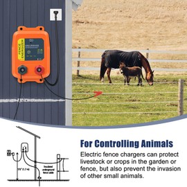 Electric Fence Energizer, 2-Mile/ 8 Acres Plug in Electric Fence Charger, Livestock Fence Charger for Dogs, Raccoons, Livestock, Squirrels, Chicken Coops, Skunks intruding, 0.1 Joule