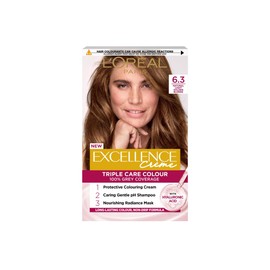 L'Oréal Paris Excellence Crème Permanent Hair Dye, Radiant At-Home Hair Colour with up to 100% Grey Coverage, Pro-Keratin, Up to 8 Weeks of Colour, Colour: 6.3 Natural Light Golden Blonde