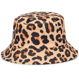 Bucket Hat for Men Women Sun Hat Beach Travel Fishing Hat Double Side Wear Leopard