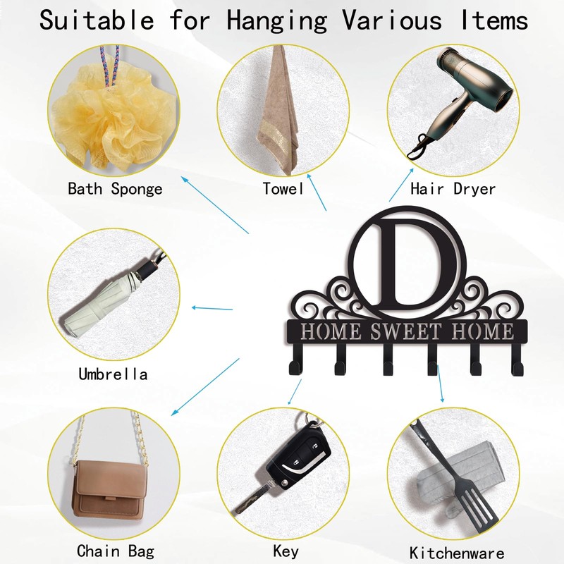 SIFZYJGN Metal Letter D Key Holder for Wall, Monogram Coat