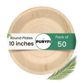 Puryfi Palm Leaf Plates Disposable Bamboo Plates Like 10 Inch Round (Pack of 50) - 100% Compostable Plates Perfect For Wedding and Party Entrees - Better than Plastic and Paper Plates