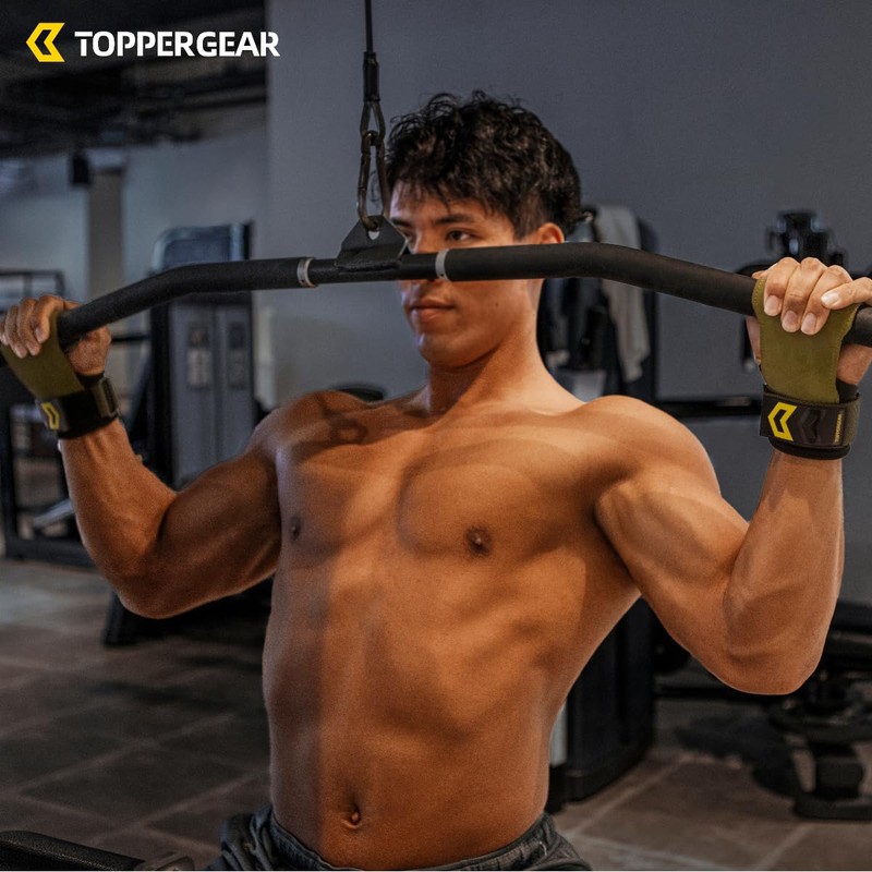 TOPPERGEAR Power Grip Genuine Leather Weightlifting Grips (Green, Medium)