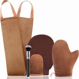 Tanning Mitt, Self Tan Mitt Set with Back Tanner and Brush, 5-Piece Kit for Even Application, 7.48x5.12 Inches Glove, 73.4 Inches Back Applicator, 6.29x1.57 Inches Brush, Outer Fiber Material
