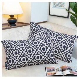 2PCS Pack Aitliving Decorative Throw Pillow Covers Muted Slate Blue Trellis Embroidery Dark Blue Mina Lumbar Pillowcases Cushion Covers Navy Blue Lumbar Pillow Sham 30x50cm for Outdoor Accent Pillows