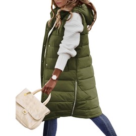 HEEKPEK Puffer Vest for Women Long Down Hooded Vest Womens Sleeveless Zip Up Jacket Winter Thick Coats with Pockets